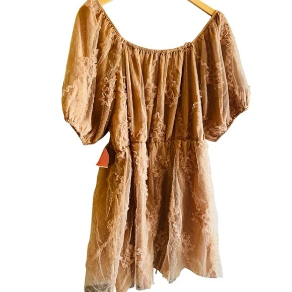 ARULA NWT Latte Lace Swiss Dot Babydoll Dress - Picture 2 of 7